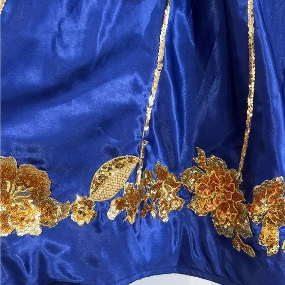 Satin Royal Blue Lehenga Indian outfit - Picture 4 of 8